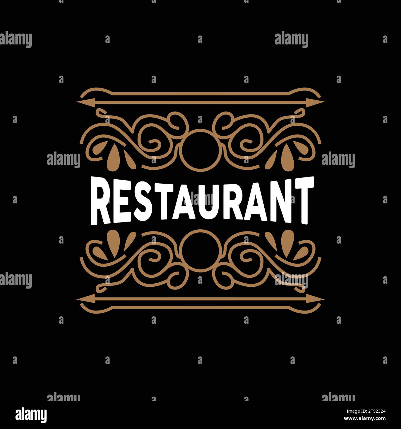 Retro Vintage Style Ornament Design, Logo Retro Restaurant Typography Emblem, Vector Line Simple Elegant Fork Spoon And Knife Stock Vector