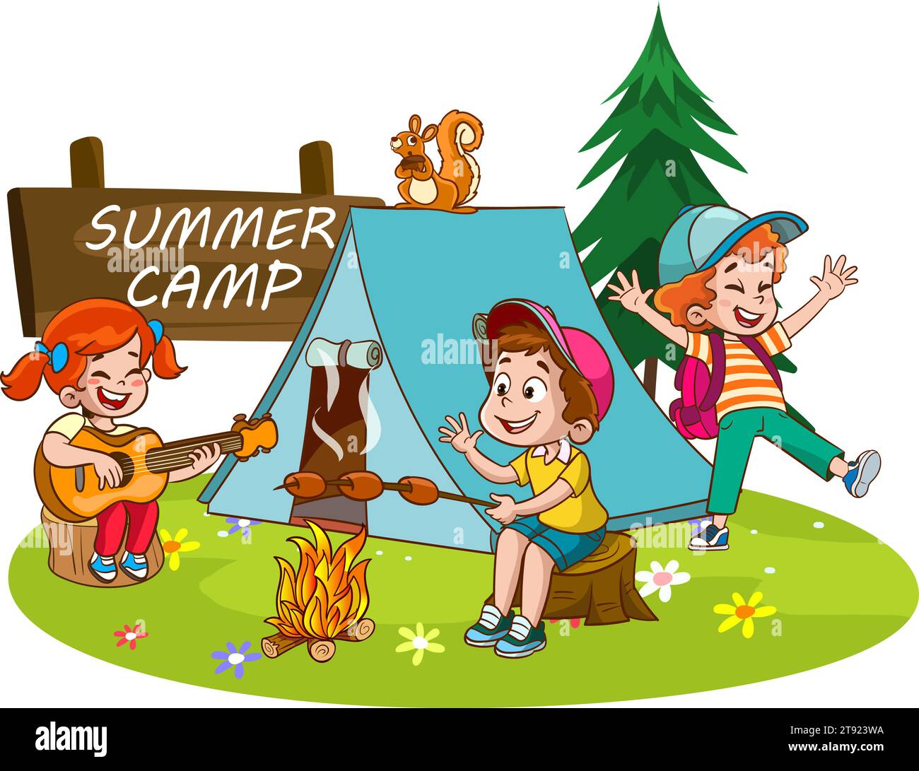 Vector Illustration Of Kids Camping and trekking Stock Vector Image ...