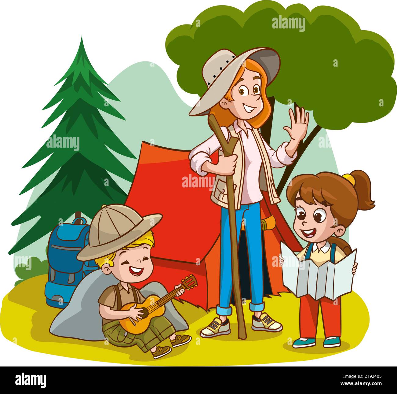 Vector Illustration Of Kids Camping and trekking Stock Vector Image ...