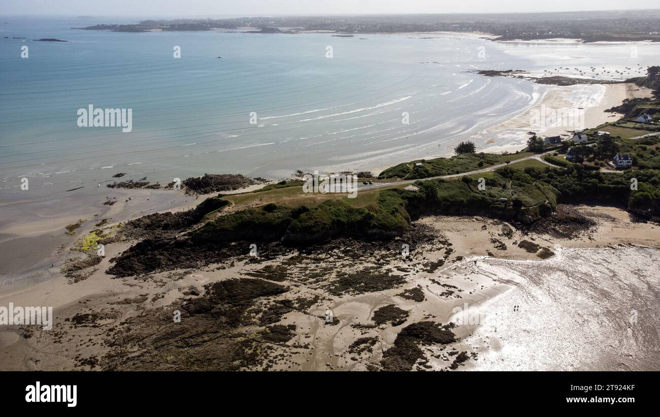 France, Brittany, Saint-Jacut-de-la-Mer, on 2022-06-11. Aerial view of Breton landscape. Photograph by Martin Bertrand. France, Bretagne, Saint-Jacut- Stock Photo