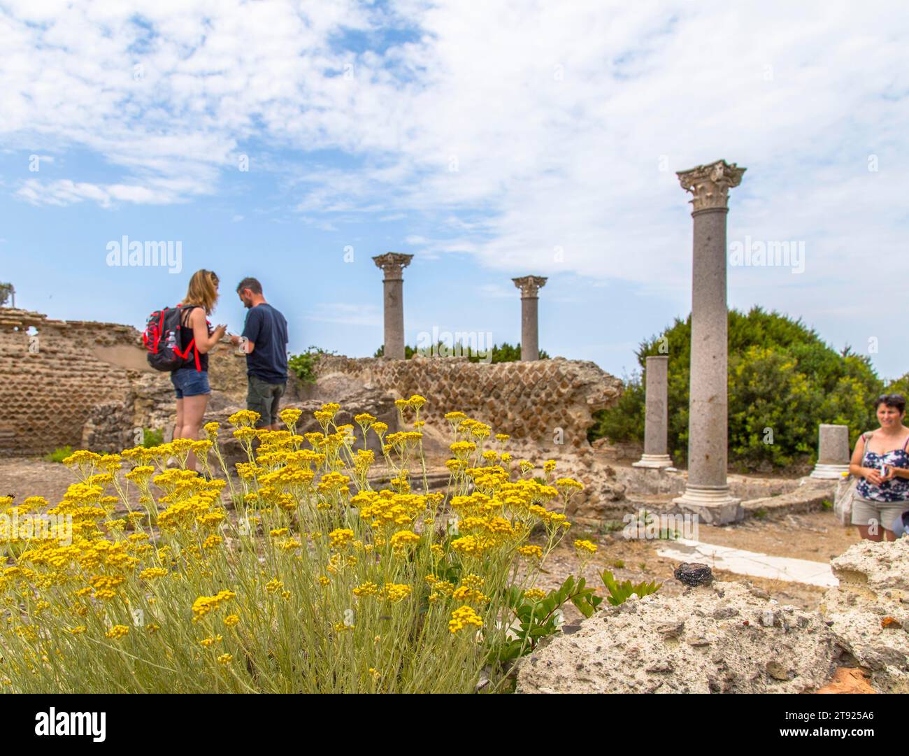 Tourists visit the ancient Villa Romana, Giannutri Island, Tuscany Stock Photo