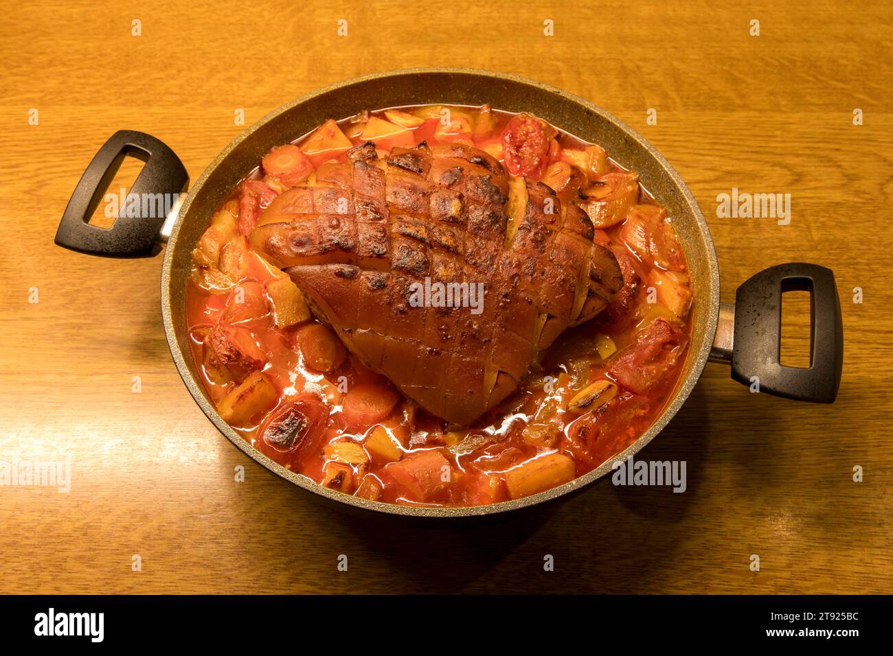 Finished Roast Pork In A Roasting Pan Crusty Roast Root Vegetables Baden Wuerttemberg