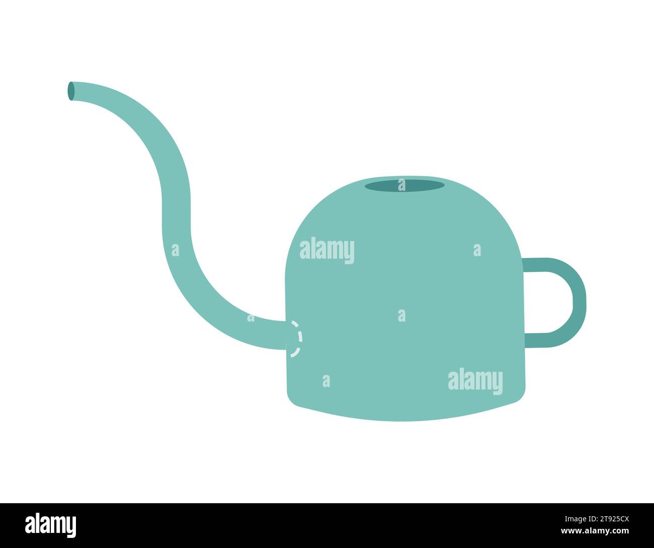 Vector isolated illustration with flat metallic watering can. Pot is equiment to care and add fertilizer for plants and flowers. Stylish dishware to b Stock Vector
