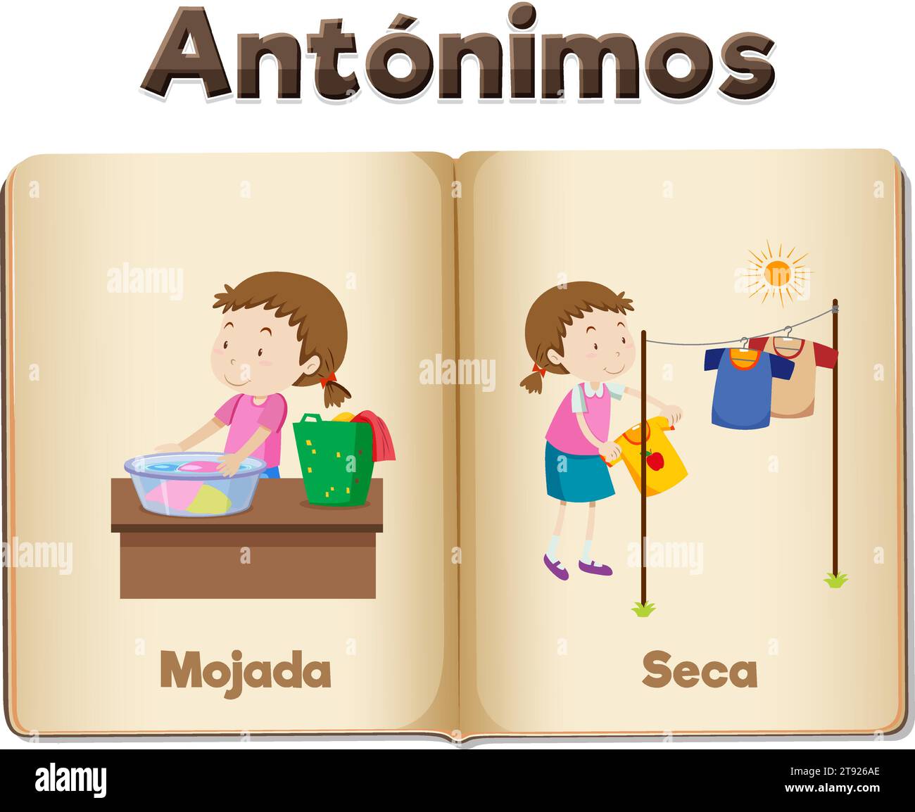 Illustrated picture cards in Spanish for learning wet and dry concepts Stock Vector Image & Art