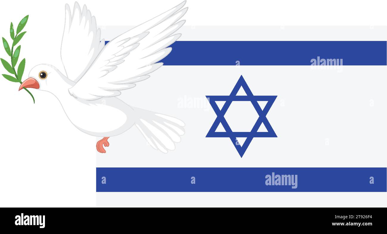 Vector cartoon illustration of Israel flag with a peaceful white bird