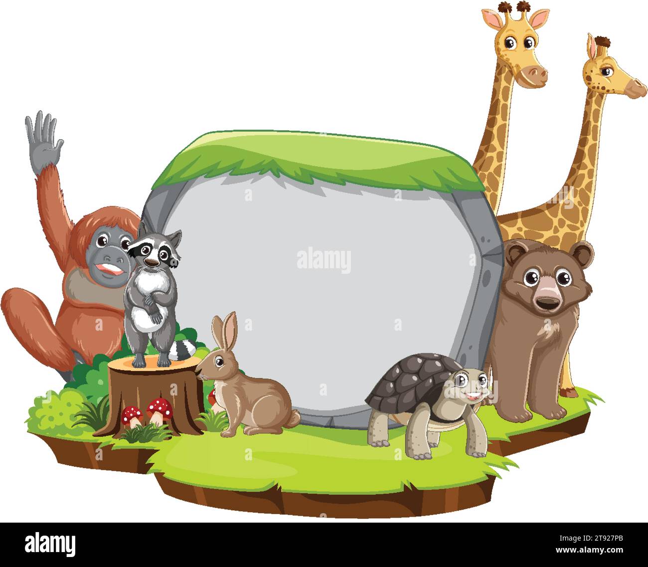 A group of wild animals standing near a stone banner Stock Vector Image ...