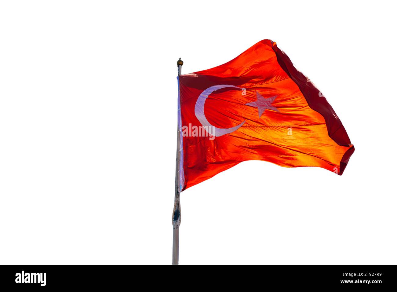 National Flag Republic of Turkey. White crescent moon and star on red turkish flag Stock Photo