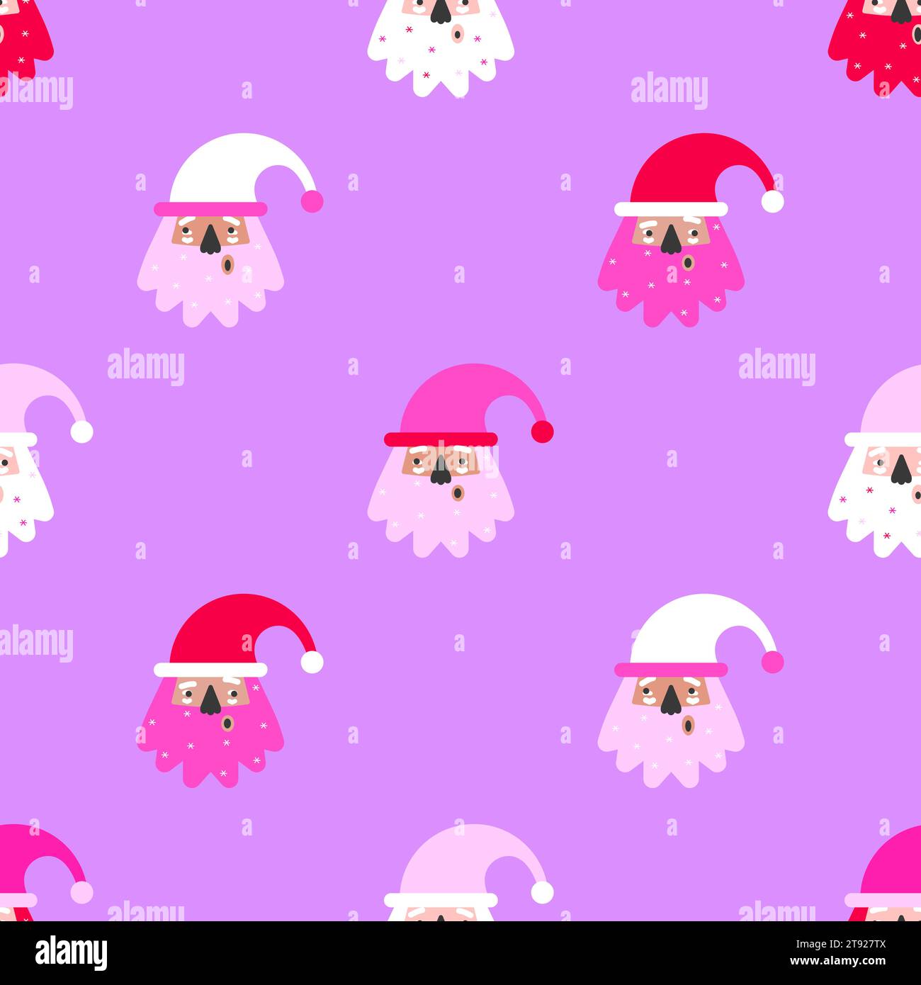 Vector seamless pattern with flat characters of american Santa Claus. Design for wrapping paper or greeting card to wish Merry Christmas. New Year pos Stock Vector