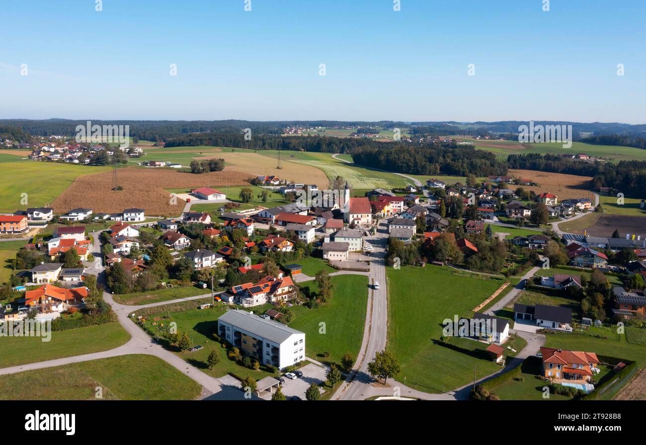 Drone image, view of Franking, Innviertel, Upper Austria, Austria Stock Photo
