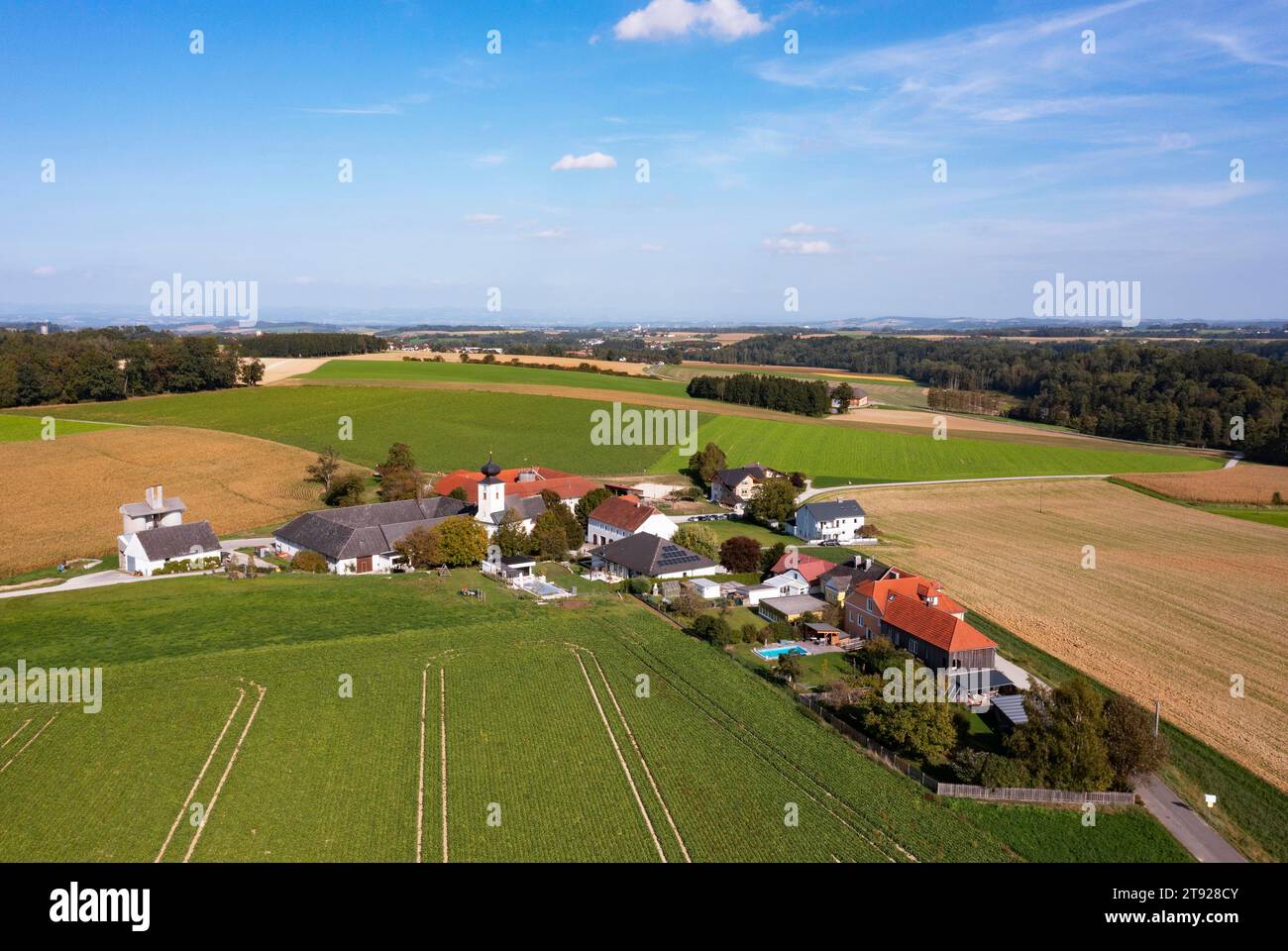 Drone image, view of Maria Laah, pilgrimage church, Traunviertel, Upper Austria, Austria Stock Photo