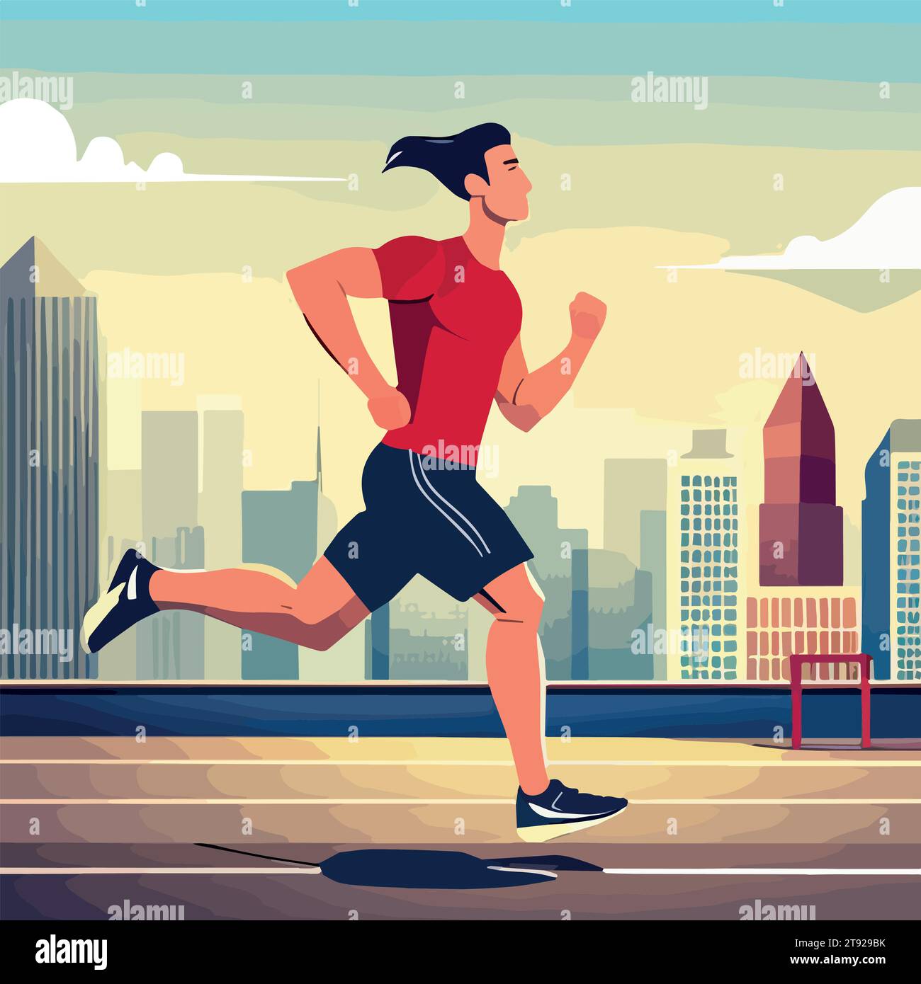 Male athlete running on city street, healthy lifestyle concept vector ...