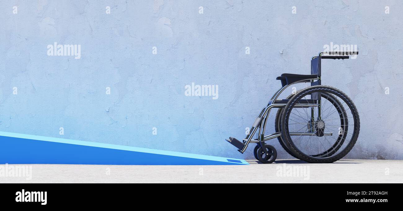 a wheelchair in front of a ramp for the passage of persons with ...