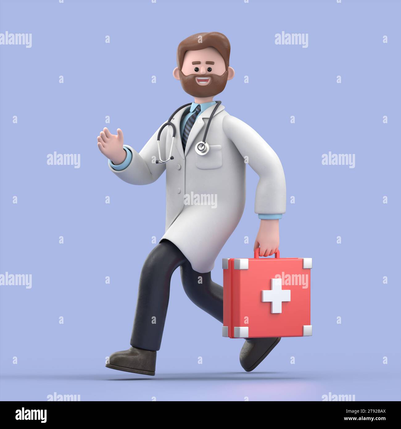3D illustration of Male Doctor Iverson runs.Medical presentation clip art isolated on blue background. Stock Photo