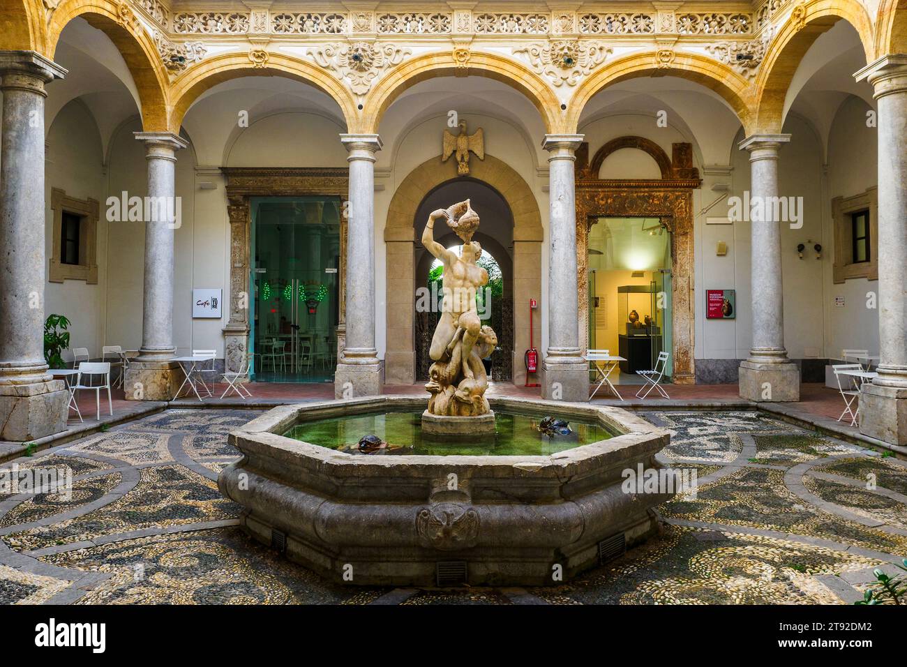 Fountain in the courtyard in the Antonino Salinas Regional Archaeological Museum - Palermo, Sicily Stock Photo
