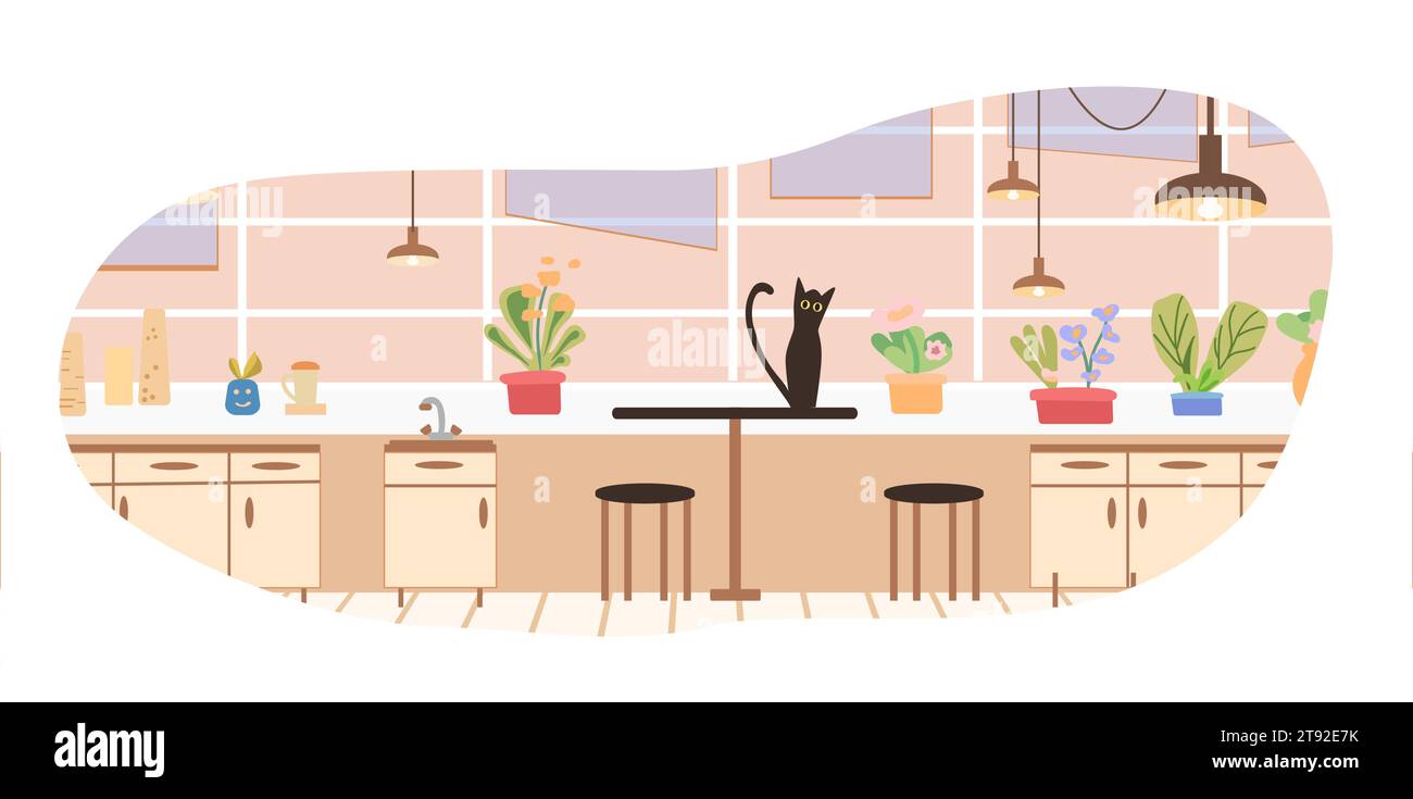 Pet cats and dogs in home apartment. Happy domestic animals flat vector ...