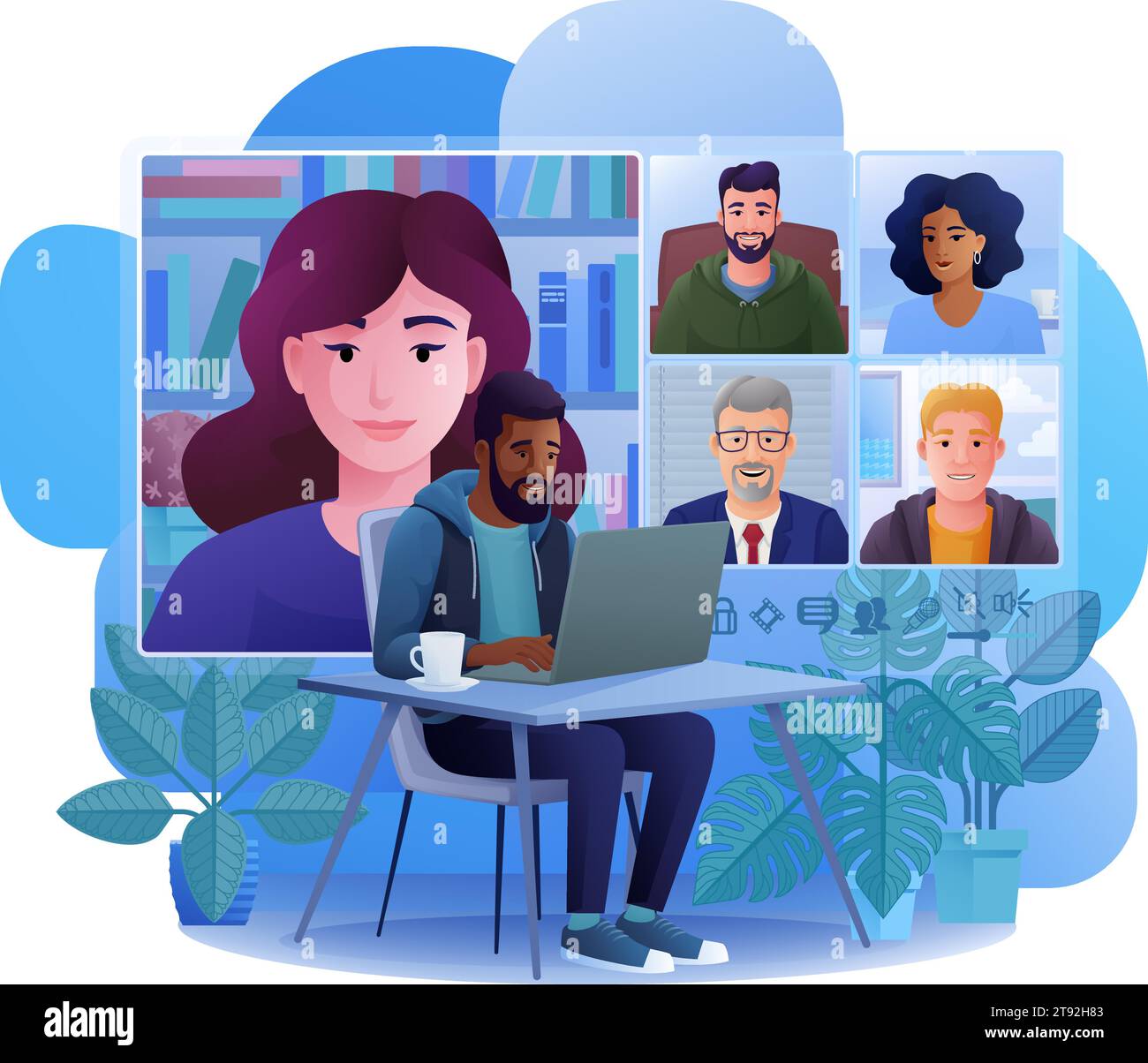 Man video conferencing call online team meeting stock vector image