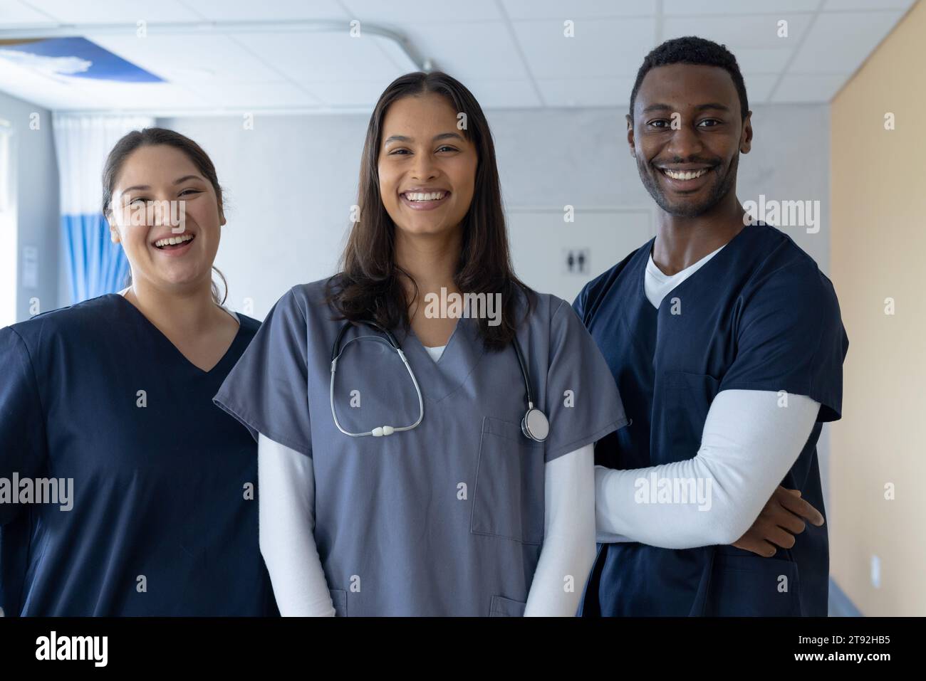 Portrait happy diverse female doctors hi-res stock photography and ...