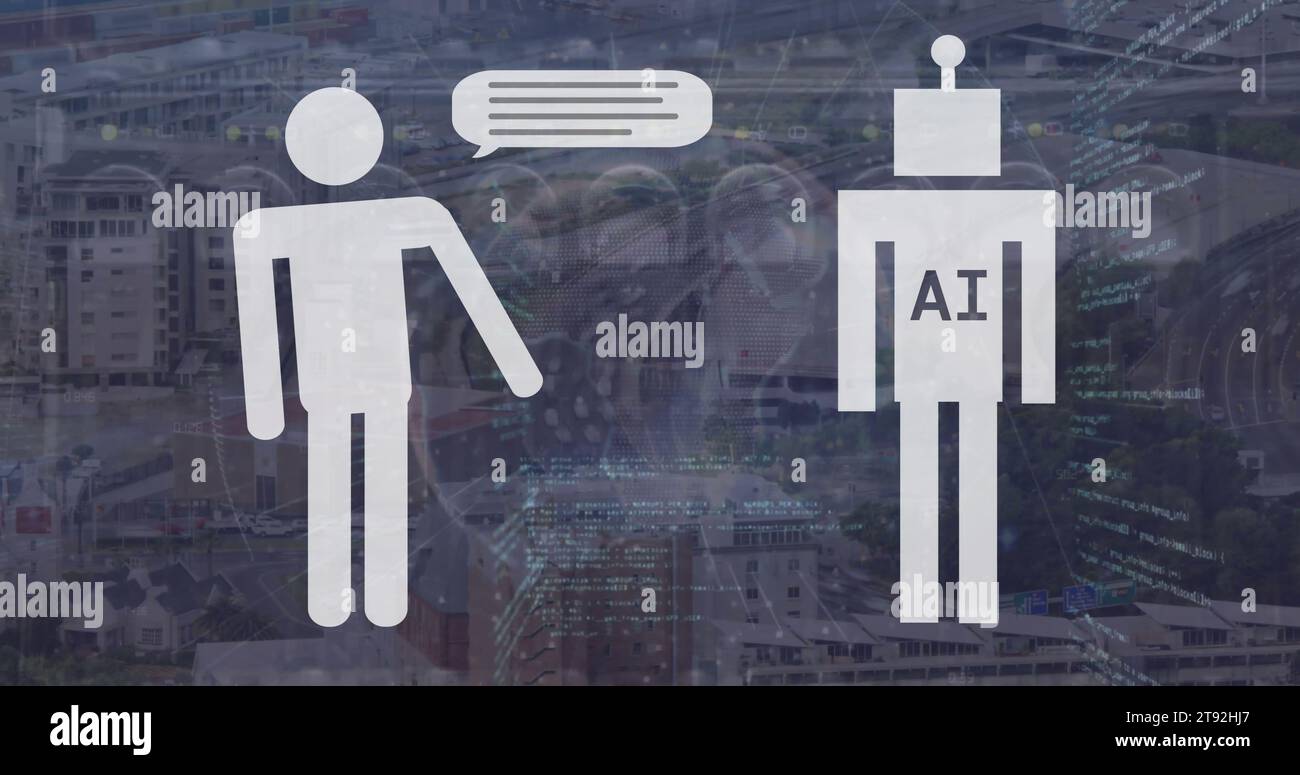 Composite of ai chat bots and data processing over computer servers ...