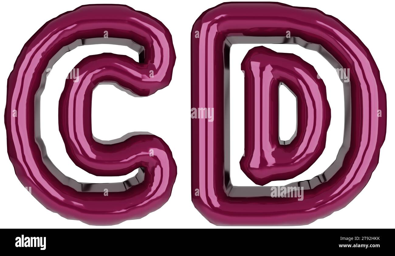 Glossy Inflated Red Color Letter C D Uppercase Illustration 3d Render Of Latex Bubble Burgundy