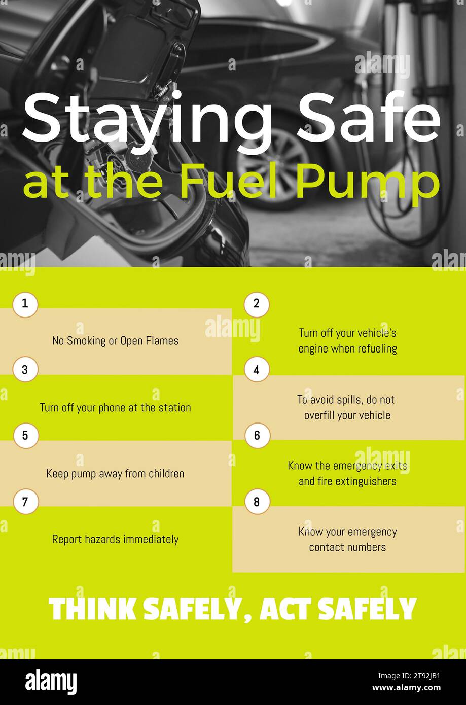 Staying safe at the fuel pump, act safely text with list and hybrid car