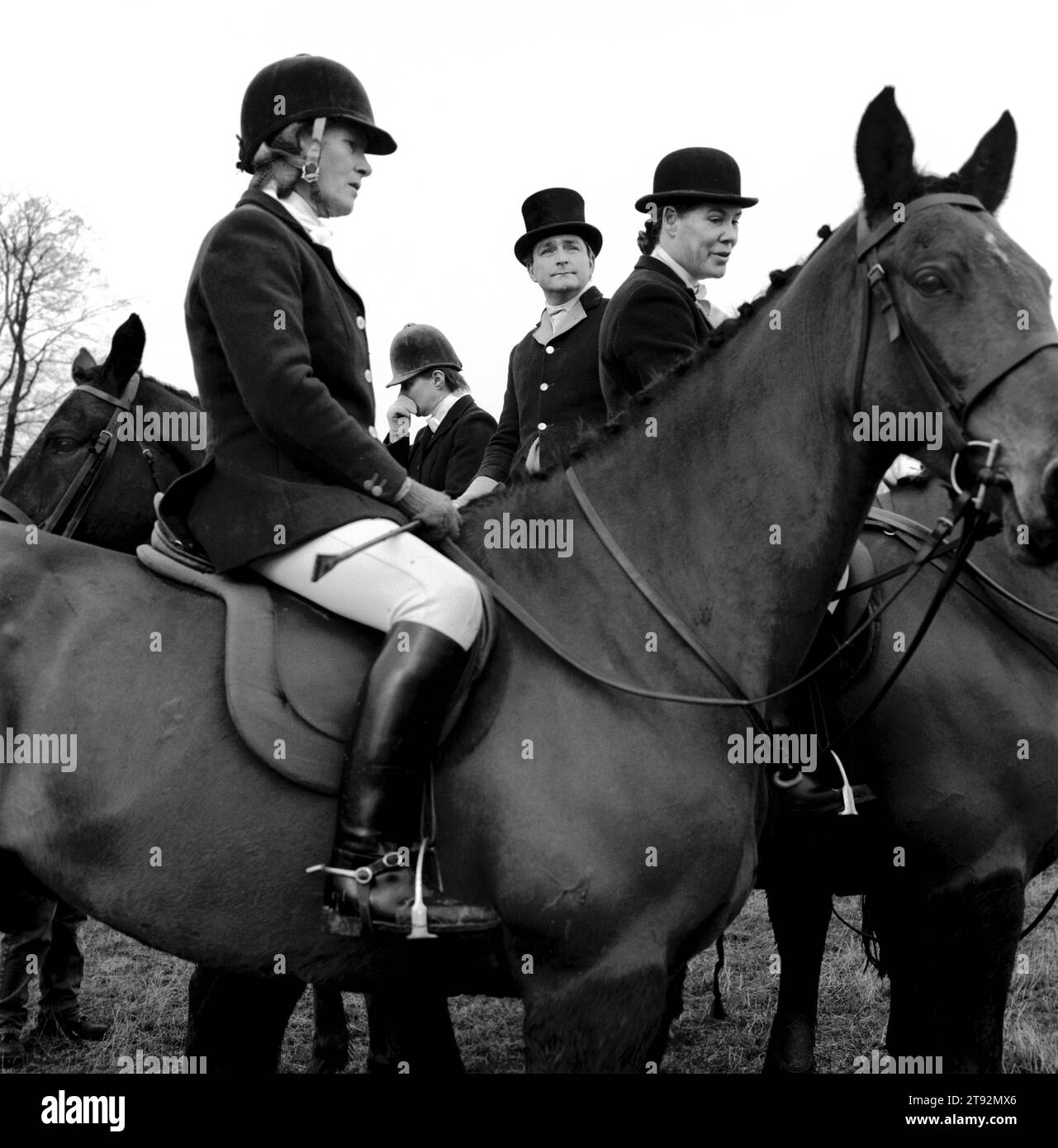 Fox Hunting U. The Duke of Beaufort Hunt, the traditional Boxing Day Meet is held at Worcester Lodge, on the Badminton estate. It is usual for several hundred mounted followers and an equal number of foot followers to attend along with a TV crew or two. Near Didmarton, Gloucestershire 2002 2000s UK England HOMER SYKES Stock Photo