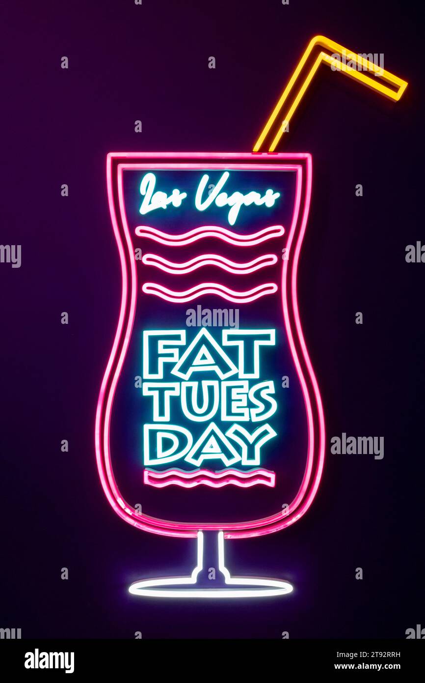 Las Vegas, Nevada - May 16,2023: Fat Tuesday neon sign on Fremont Street in Las Vegas, USA Stock Photo