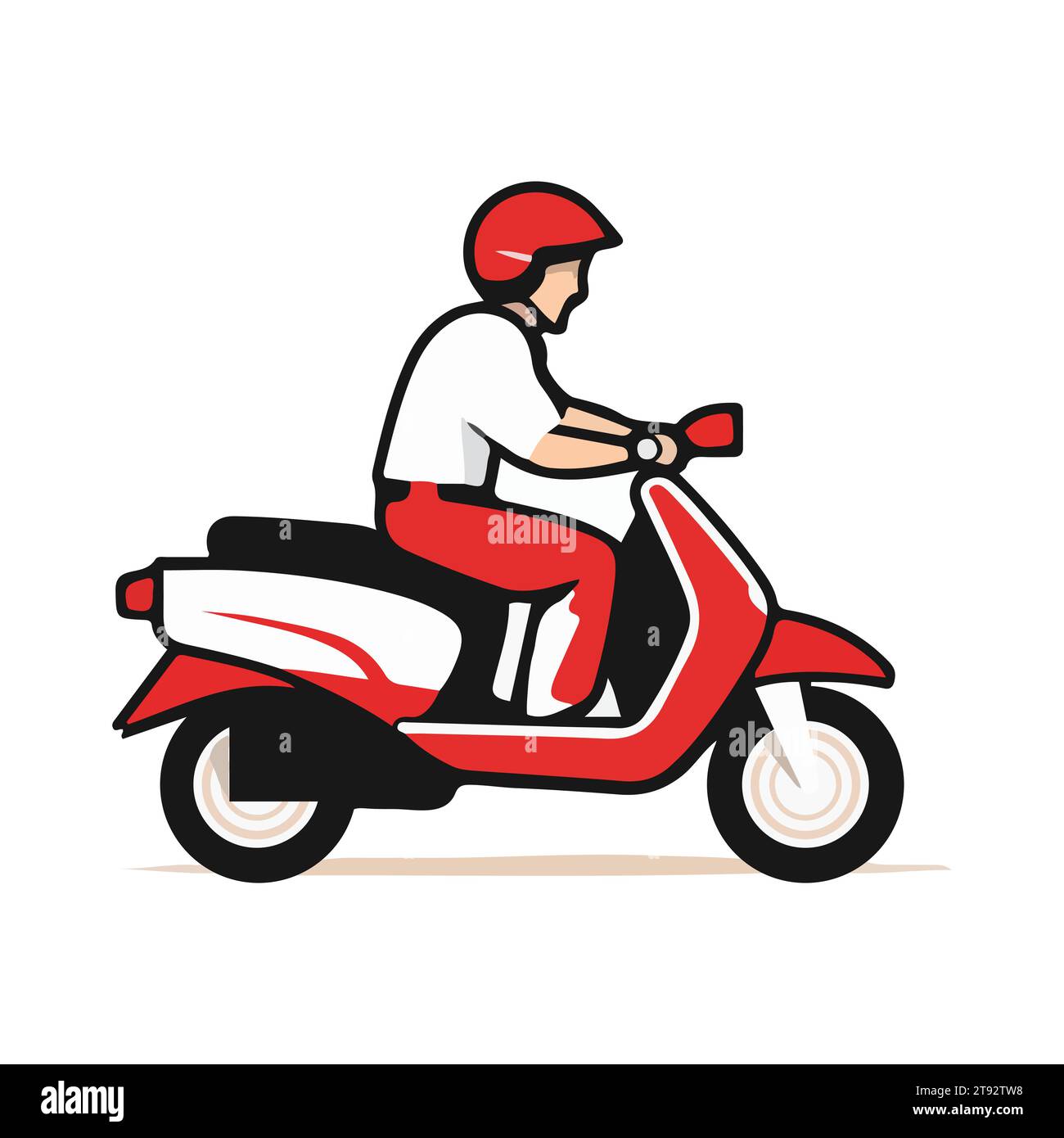 Delivery Man Riding A Red Scooter Isolated On White Background Food Delivery Man Cartoon Style