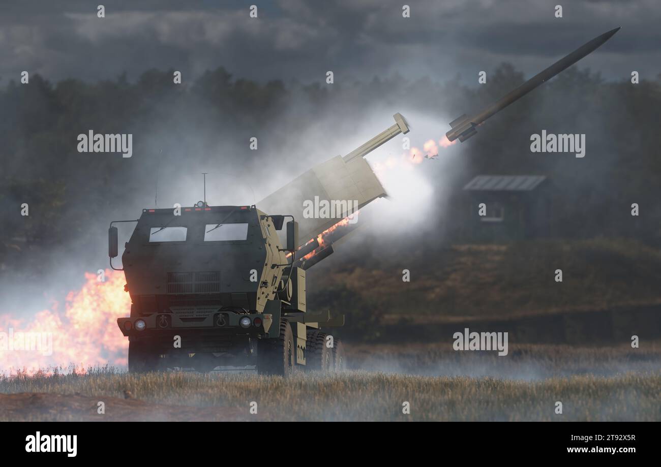 High Mobility Rocket Artillery System during firing Stock Photo Alamy