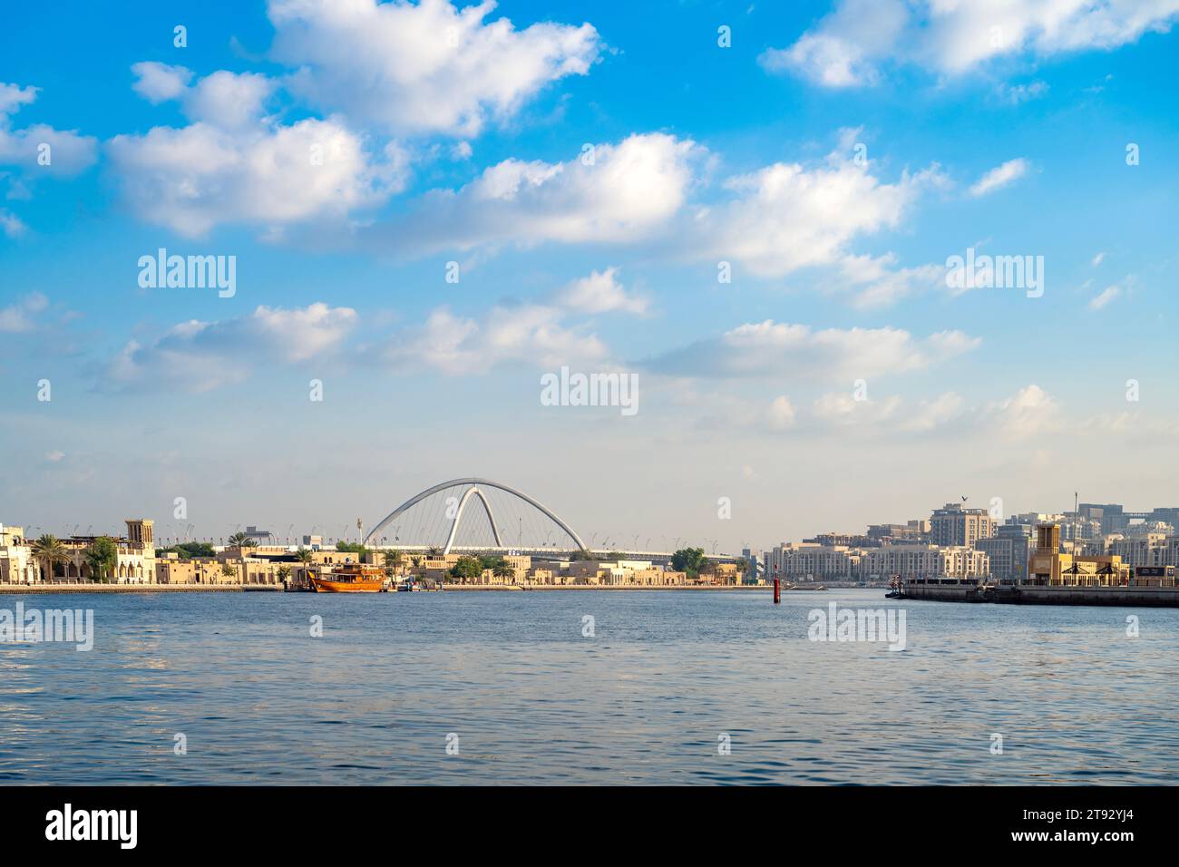 Scenic View of Dubai Creek on a cloudy Day Stock Photo