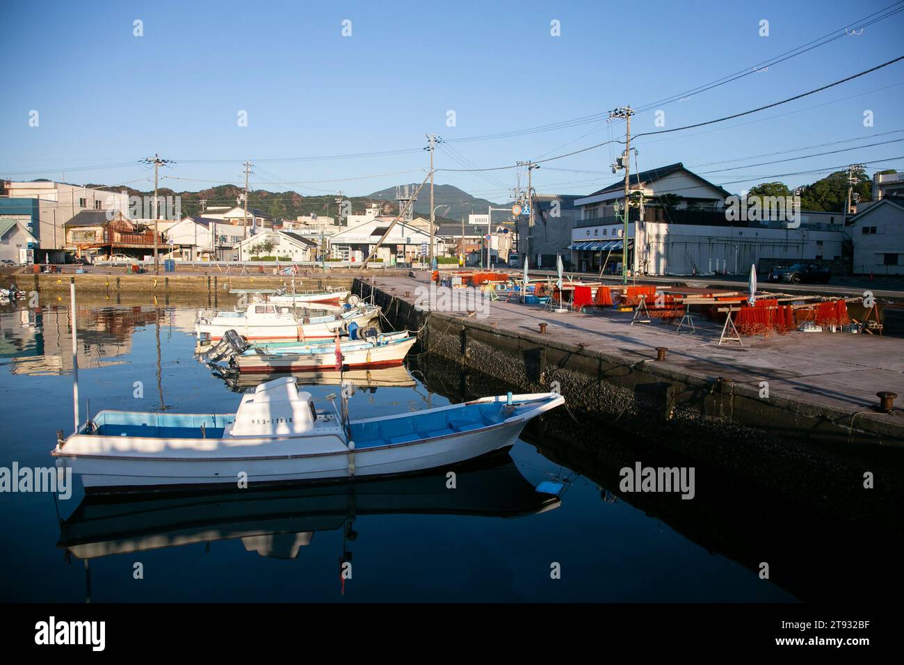 Nachikatsuura, Japan; 1st October 2023: Japanese fishing boats at Katsuura Harbor in Wakayama. Stock Photo