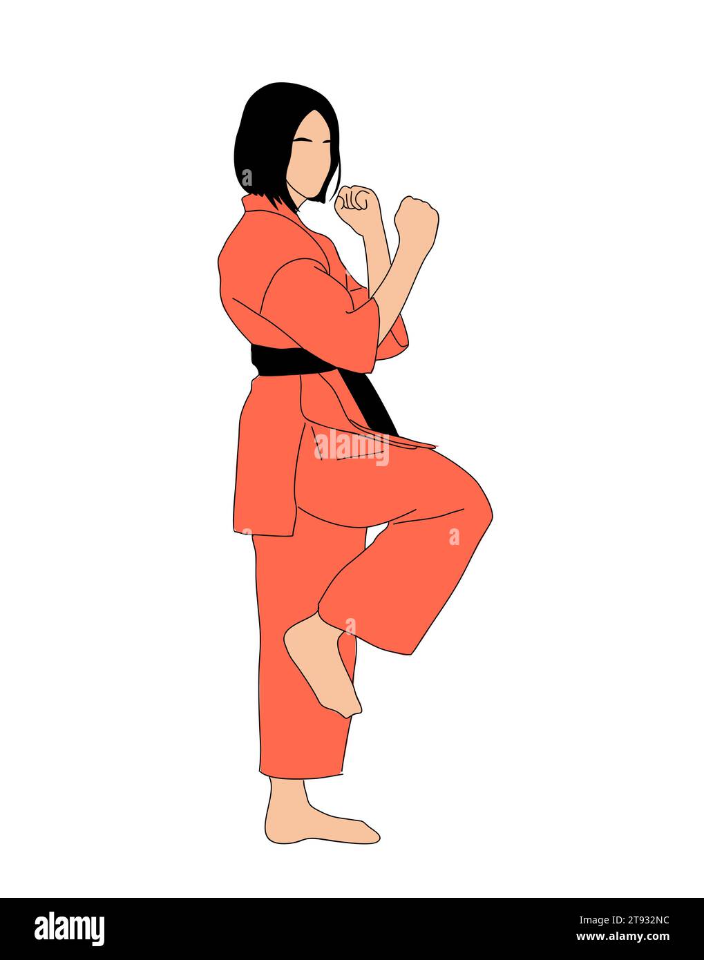 Young Female character doing martial art exercises Stock Vector