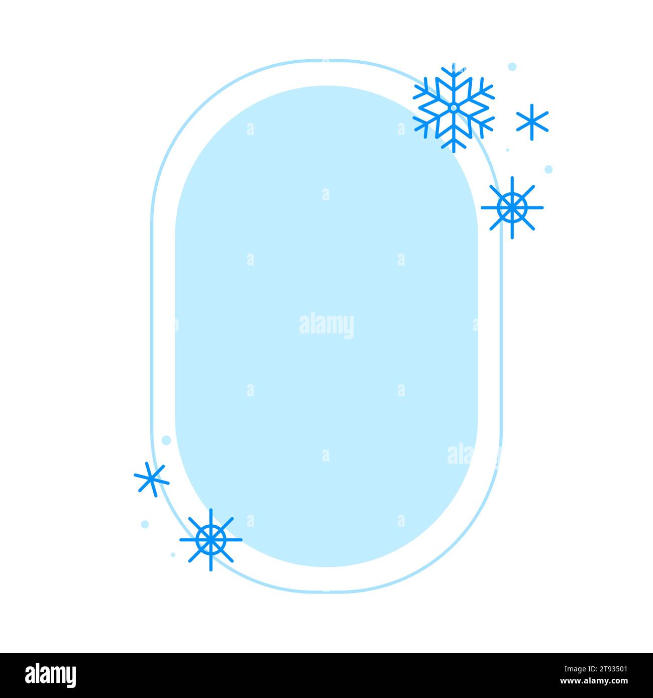 Christmas winter linear blue oval frame with snowflake, Modern minimalist aesthetic line elements, geometric forms. Vector sparkle for social media or Stock Vector