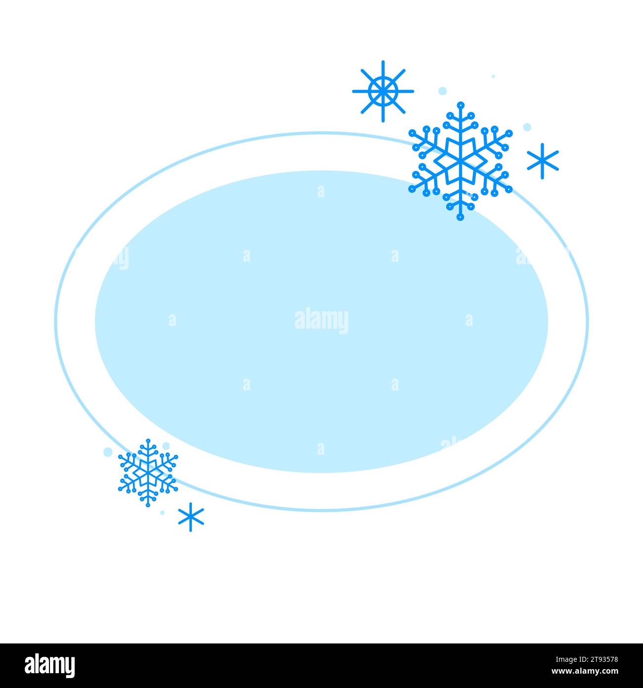 Christmas winter linear blue oval frame with snowflake, Modern minimalist aesthetic line elements, geometric forms. Vector sparkle for social media or Stock Vector