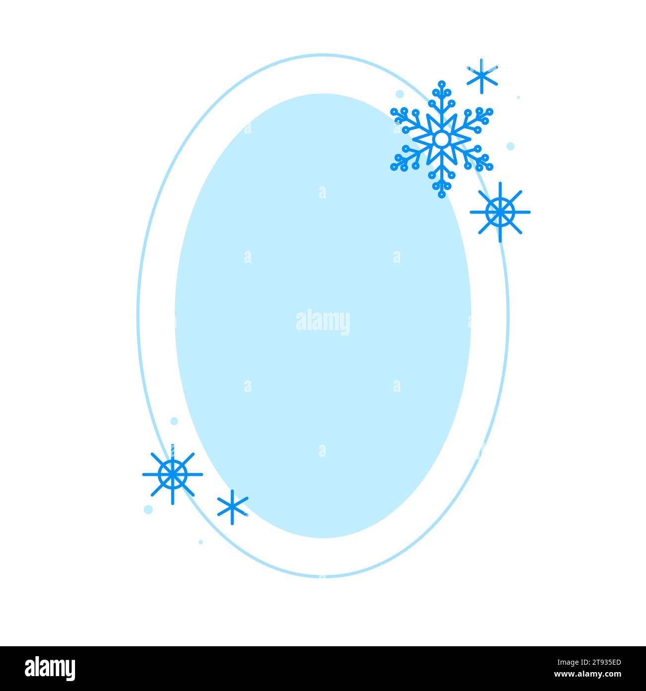 Christmas winter linear blue oval frame with snowflake, Modern minimalist aesthetic line elements, geometric forms. Vector sparkle for social media or Stock Vector