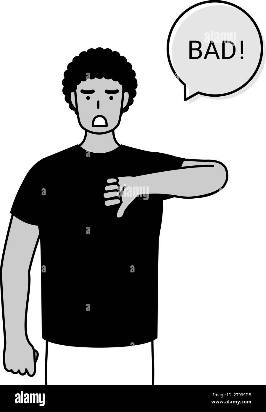 BAD gesture, young black man with thumbs down, Vector Illustration ...