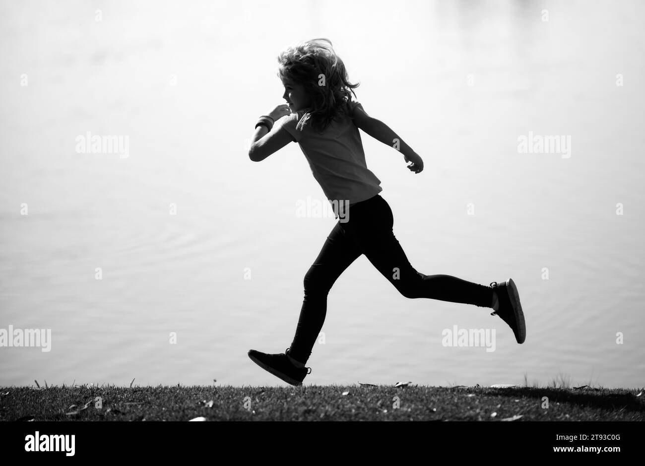 Child boy jogging in park outdoor. Kids sport, happy active kids ...