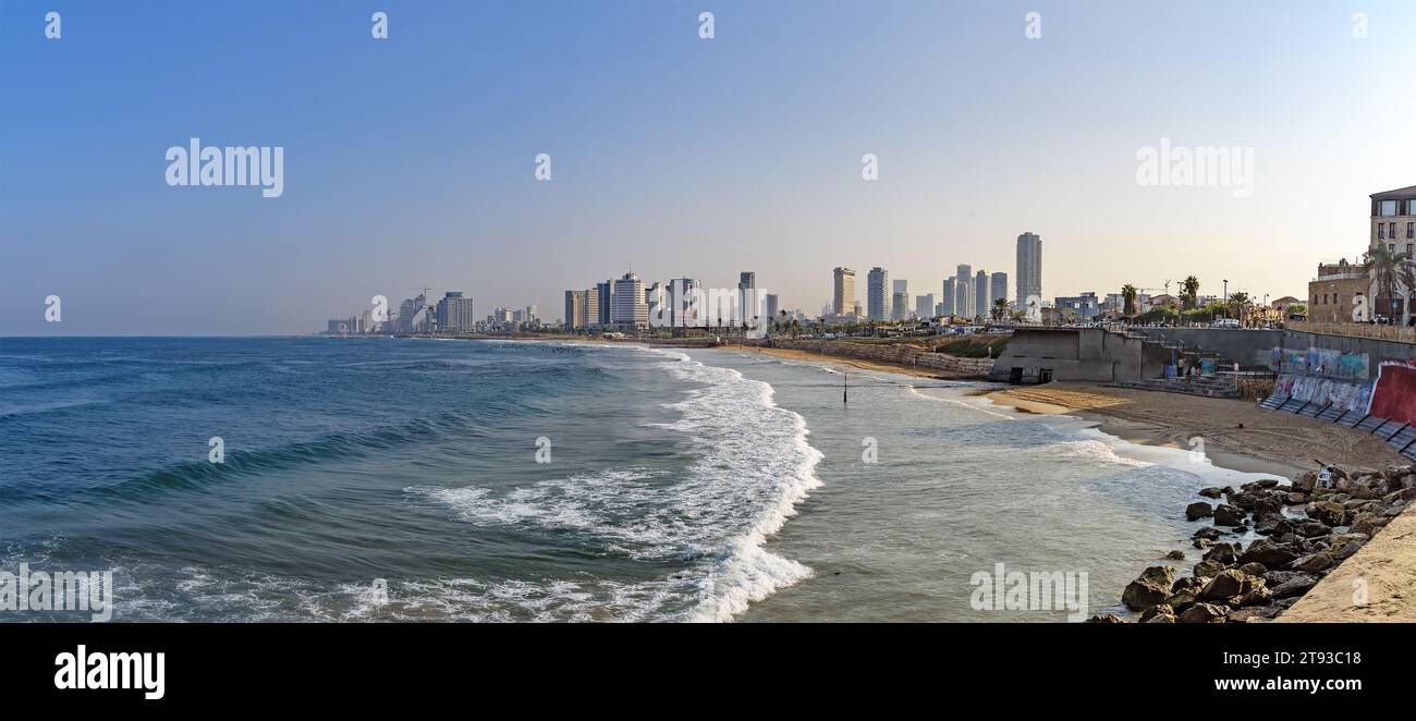 Panorama of the capital of Israel, Tel Aviv, shot from the Jaffa area. Stock Photo