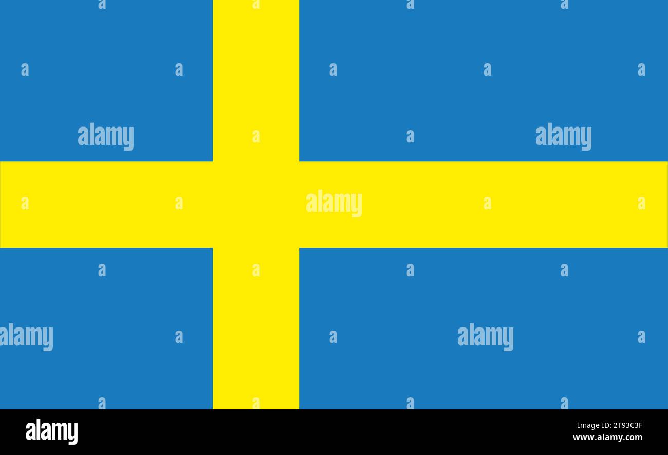 Flag with blue background and yellow cross in Swedish colors Stock Photo