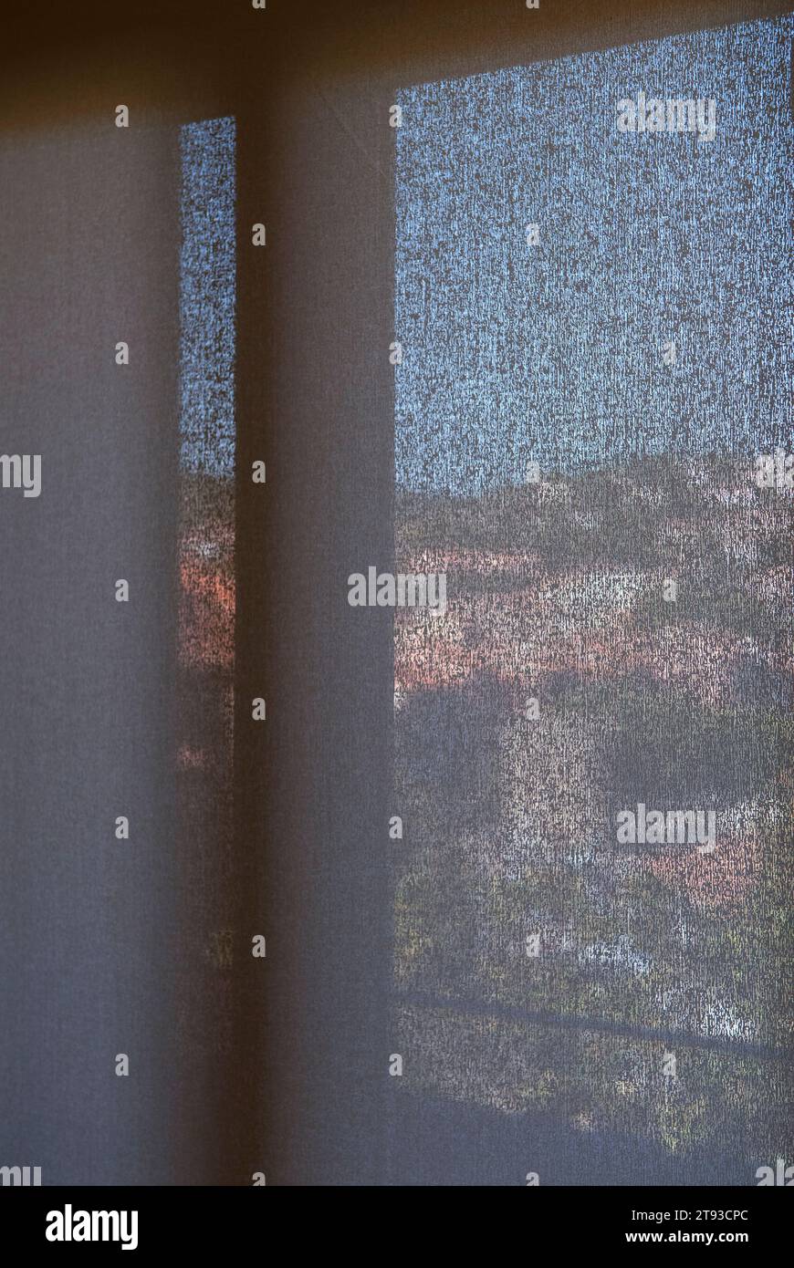 Collioure France. Window light. View of town from museum window seen through window screen that diffuses strong daylight entering the building.  1st September 2016 2010s HOMER SYKES Stock Photo