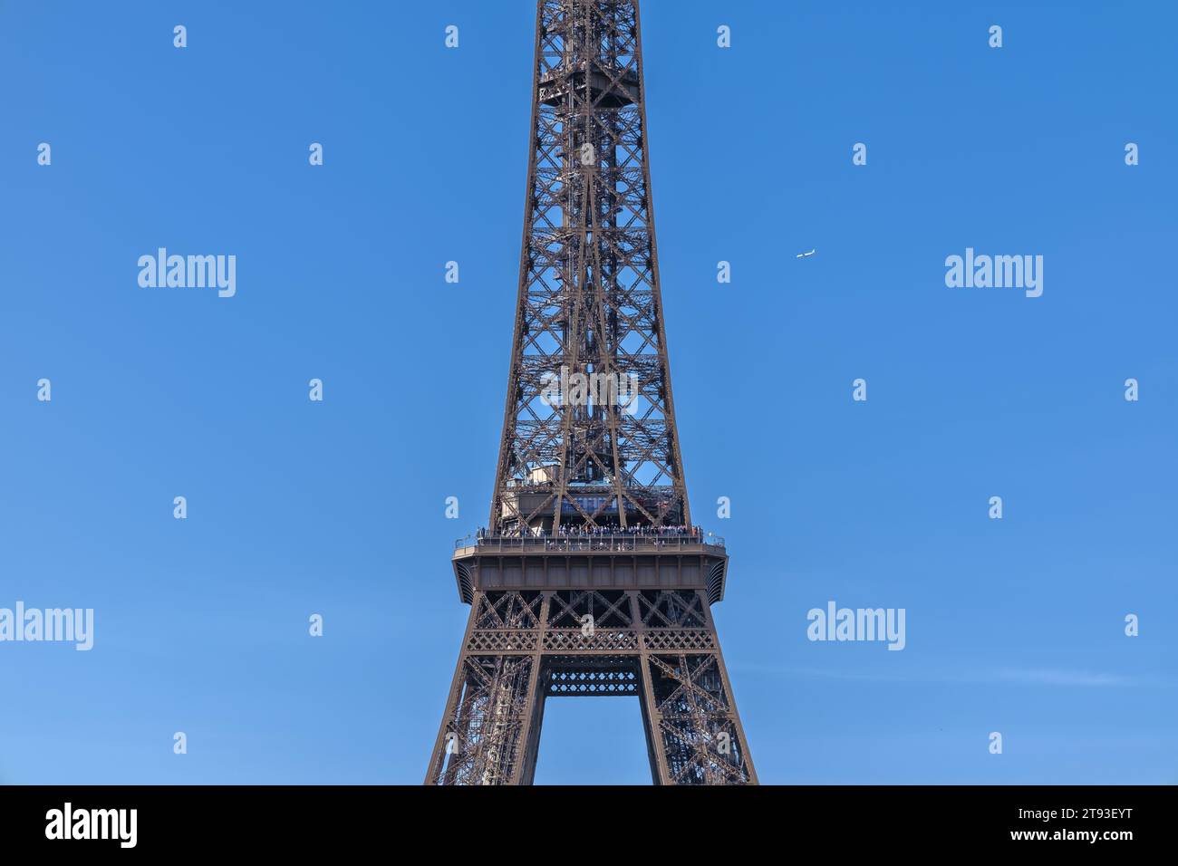 Paris, France - October 8, 2023 : Close up view of the famous Eiffel Tower of Paris France in black and white Stock Photo