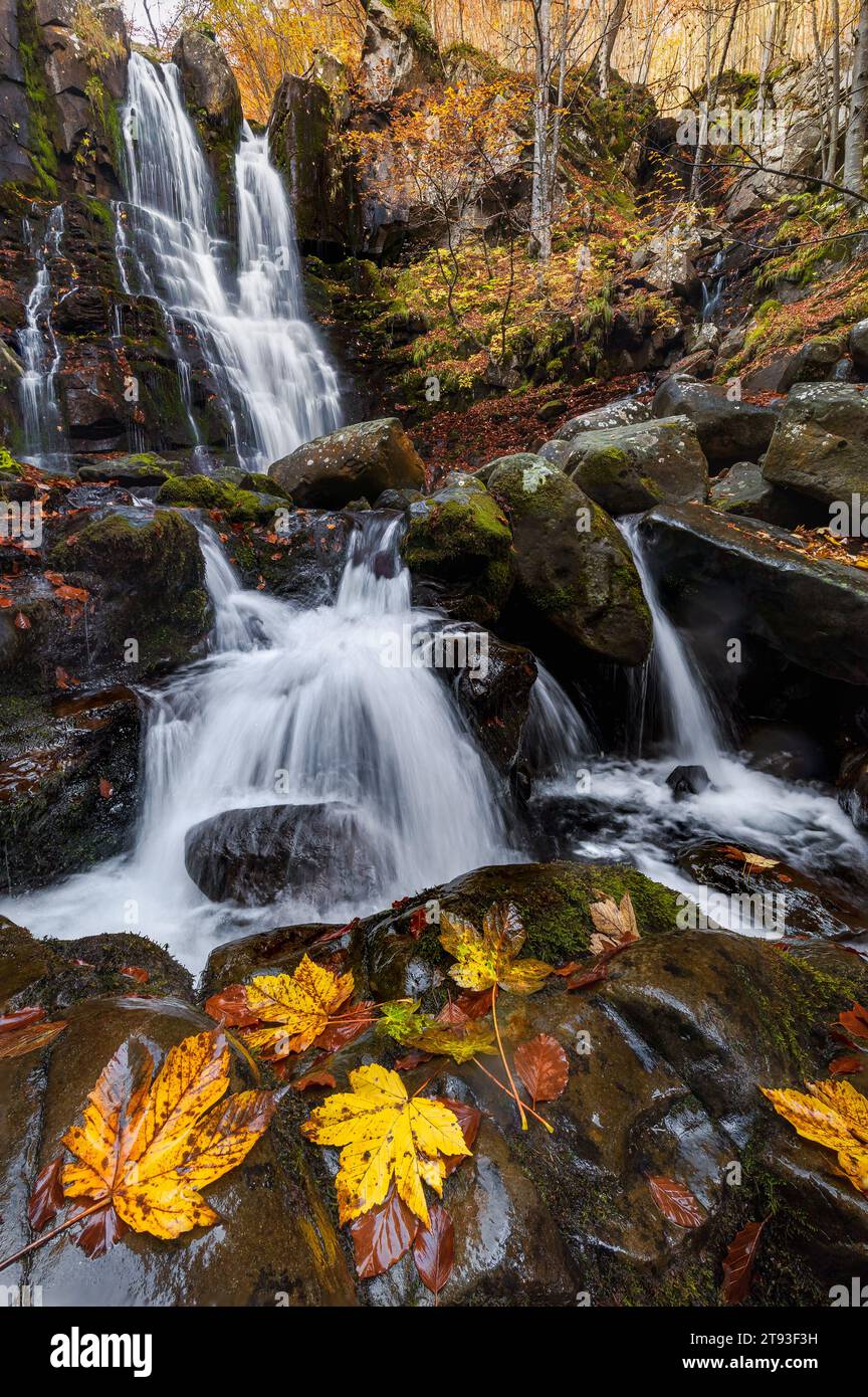 Dardagna Waterfall Autumn Stock Photo