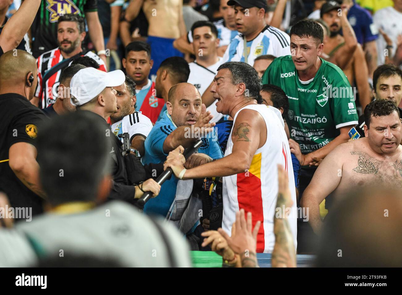 Rio, Brazil - November, 21, 2023, fight between fans in match betweenBrazil x Argentina in the sixth round of the FIFA World Cup qualifiers at Maracan Stock Photo
