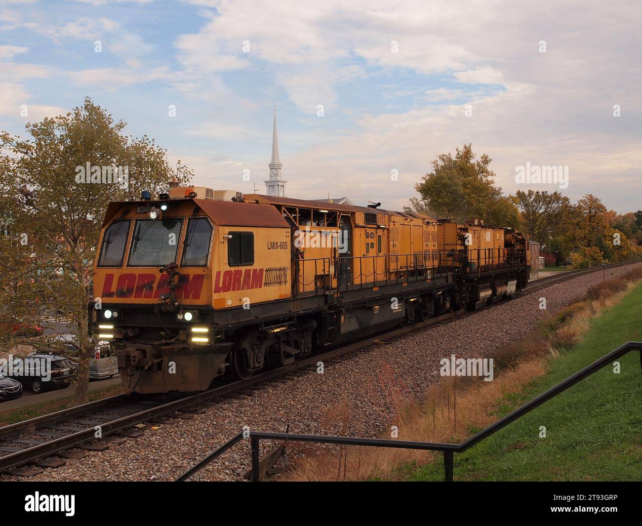 Large heavy railroad track maintenance device hires stock photography