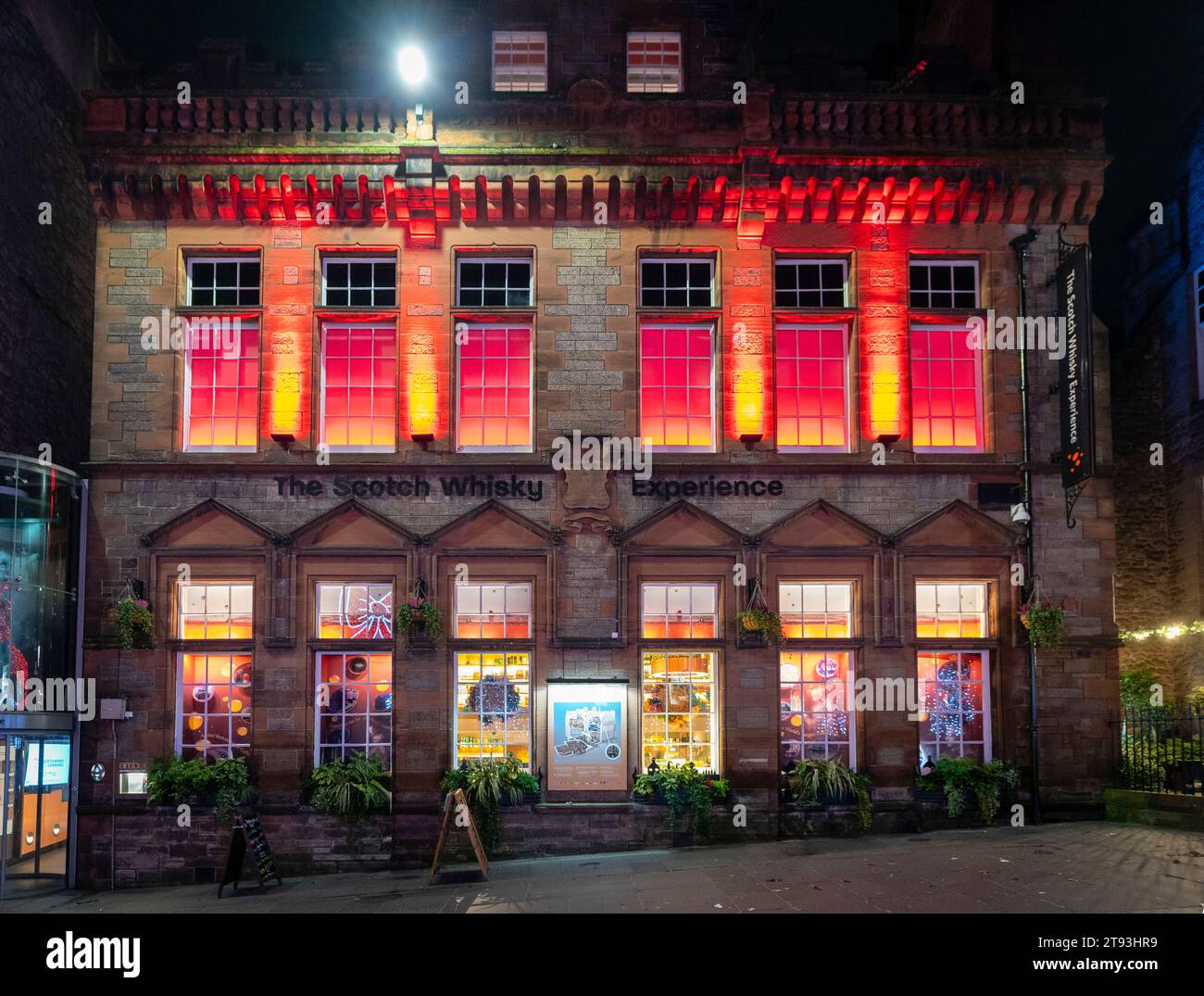 Night exterior view of The Scotch Whisky Experience on Royal Mile