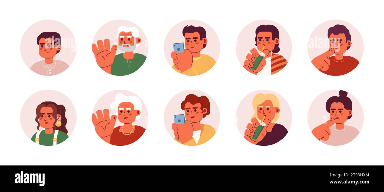 Adult hispanic latin americans 2D vector avatars illustration bundle Stock Vector