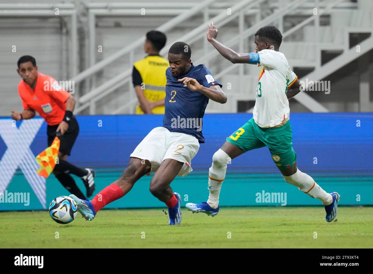 France' Yvann Titi, left, battles for the ball against Senegal's Alpha  Toure during their FIFA U-17 World Cup round of 16 soccer match at Jakarta  International Stadium in Jakarta, Indonesia, Wednesday, Nov.