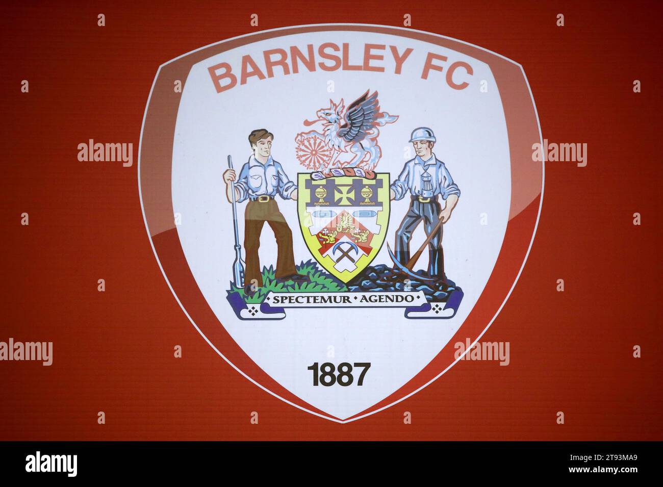 File photo dated 17-05-2021 of the Barnsley logo in the concourse at Oakwell Stadium. Barnsley have been removed from the FA Cup for fielding an ineligible player in their first round replay against Horsham. Issue date: Wednesday November 22, 2023. Stock Photo