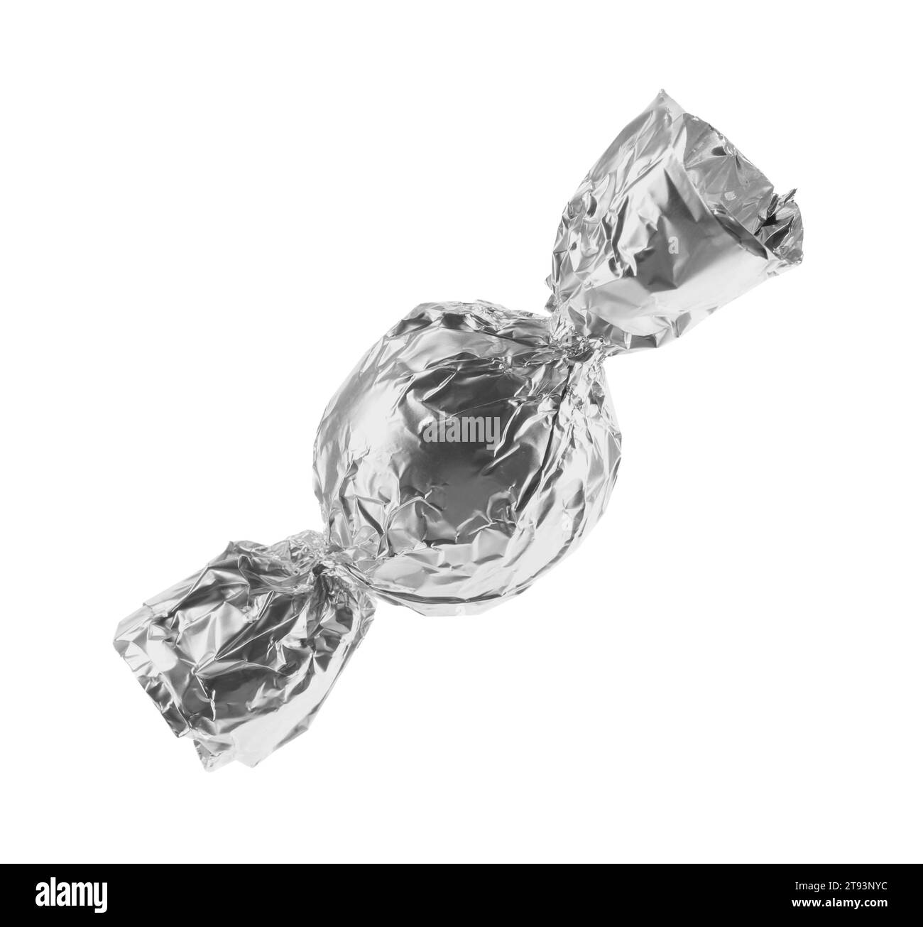 Tasty candy in silver wrapper isolated on white Stock Photo - Alamy
