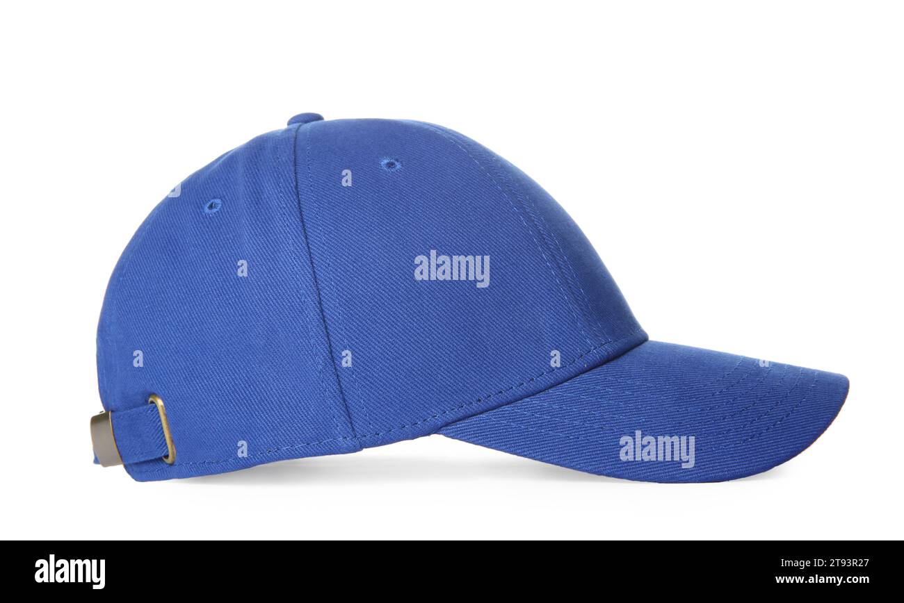 Stylish blue baseball cap isolated on white Stock Photo - Alamy