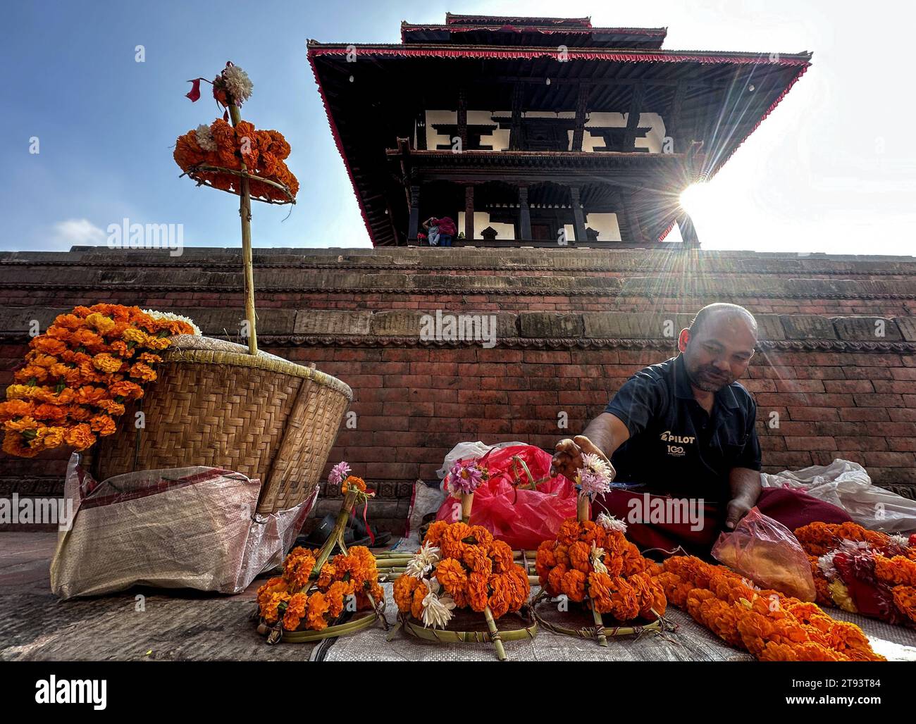 Kathmandu, Bagmati, Nepal. 22nd Nov, 2023. A man prepares a bamboo